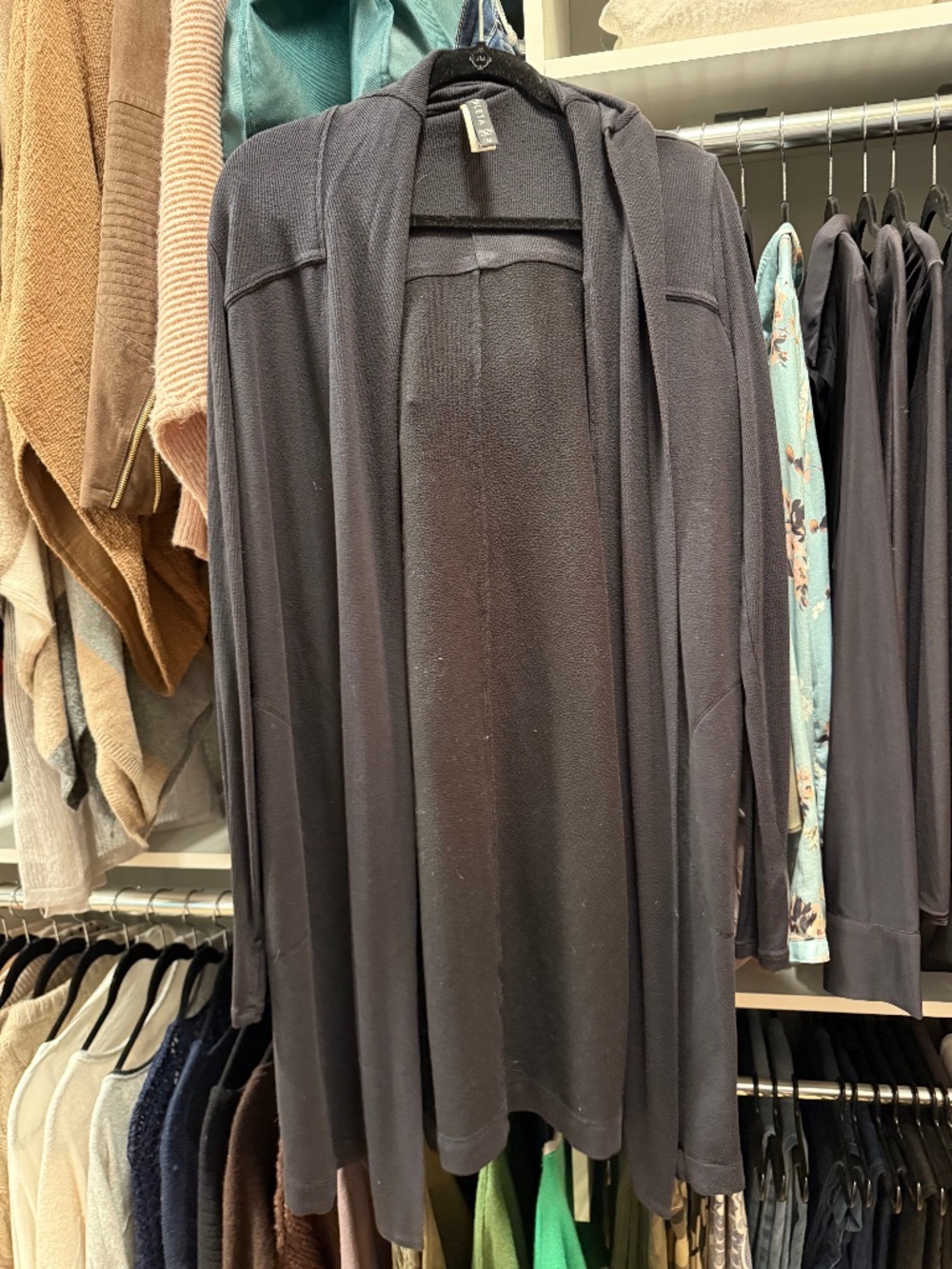 Athleta Black Long Open Front Cardigan Duster Jacket Size M